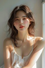 Elegant young woman portrait with perfect healthy skin.