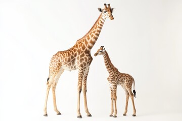 Fototapeta premium two giraffes standing against white background