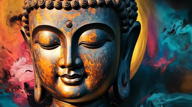 Close-Up of Buddha Head with Warm Glow