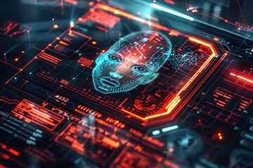 Digital Human Face Scanned on Futuristic Interface