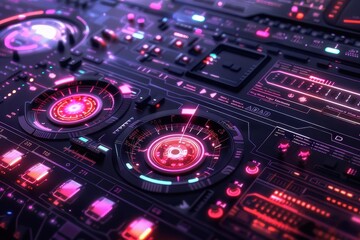 Obraz premium Futuristic Interface with Glowing Controls and Displays