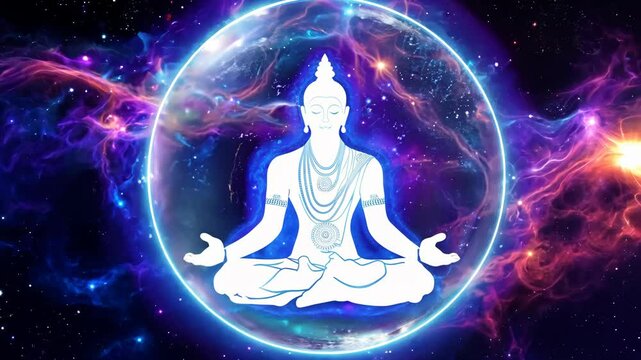 Meditating Figure with Glowing Cosmic Ring