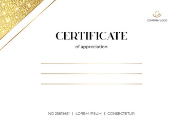 Certificate template with gold corner. Blank paper sheet for diploma, business, certificates, prizes, universities and companies.