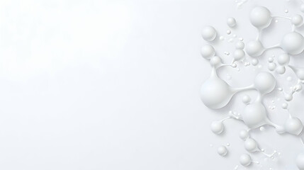 Abstract white liquid blobs flowing,  creating a minimalist design, perfect for a clean background or cosmetic product advertisement.