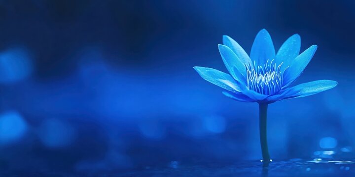 Blue Lotus Flower Blooming in Tranquil Water Setting with Soft Focus Background