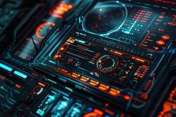 Fototapeta premium Futuristic Control Panel with Glowing Orange and Blue Lights