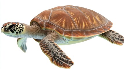 A realistic 3D rendering of a turtle swimming gracefully.