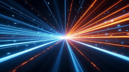 Obraz premium Vector Abstract, science, futuristic, energy technology concept. Digital image of light rays, stripes lines with blue light background