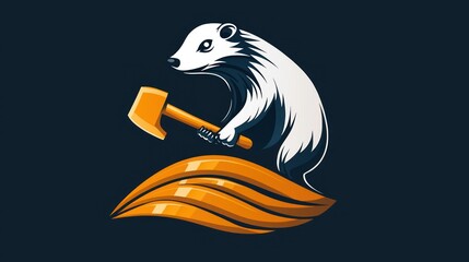 Mighty Badger with Axe Atop Orange Waves: A Bold Vector Illustration