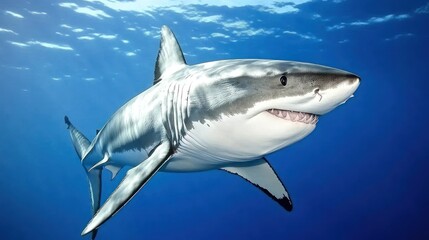 Obraz premium A majestic shark swimming gracefully in clear blue waters.