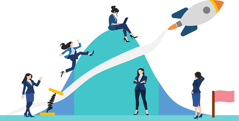 目標達成へのロードマップのイラスト(ビジネスウーマン)