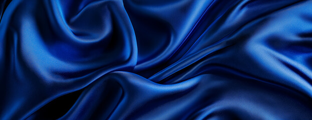 Fototapeta premium Close-up of a royal blue fabric texture background with copy space. 