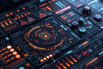 Futuristic Interface with Glowing Orange and Blue Elements