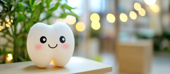 Sweet tooth character in warm light, dental care mascot