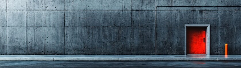 A modern concrete wall with a striking red door for an urban look.