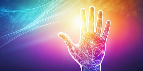 Obraz premium Digital hand silhouette on colorful abstract background