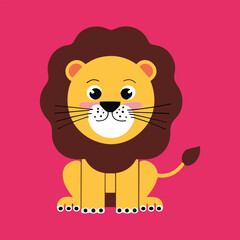 Cute lion cartoon, pink background, kids' design