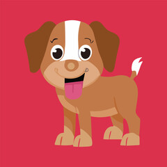Cute puppy stands red background, kids book