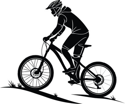recommend clip art: A mountain biker riding a mountain bike vector, mountain biker riding a mountain bike silhouette, mountain biker riding a mountain bike line art vector illustration