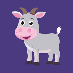 Happy goat illustration, purple backdrop, kids' book