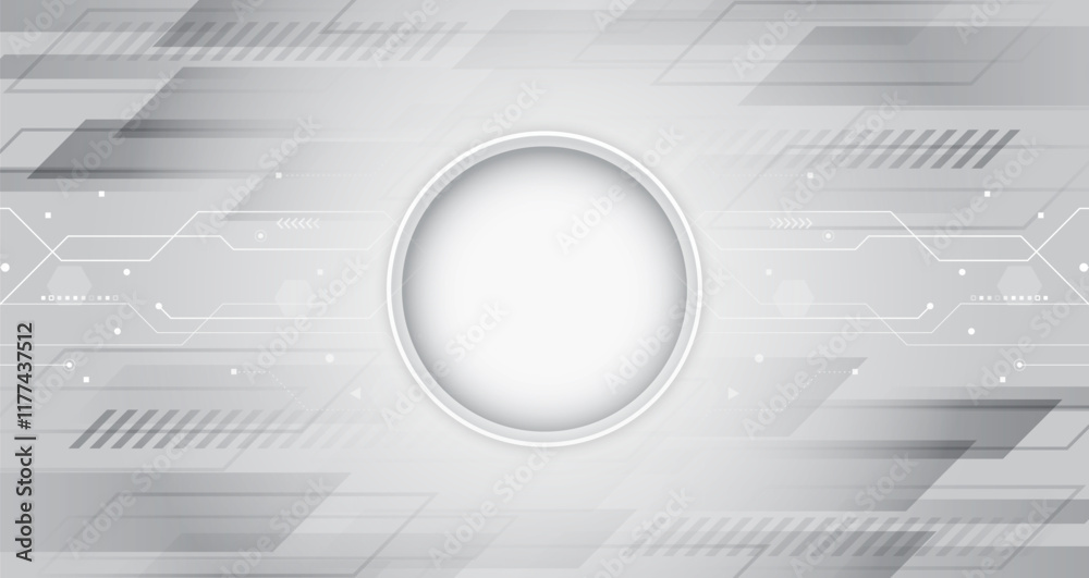 Aufkleber Science, and technology background. Light pale vector background for a banner. Abstract geometric pattern of stripes and circles, for presentation. Abstract white and gray horizontal design.