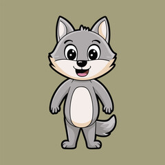 Happy cartoon wolf pup, green background, child's book