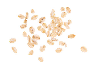 pile of dry rolled oatmeal isolated on white background