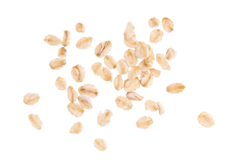 pile of dry rolled oatmeal isolated on white background