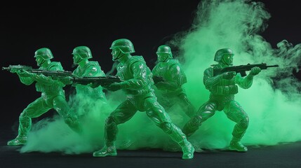 Fototapeta premium Green Army Men in Smoke
