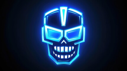 Glowing blue neon skull design.