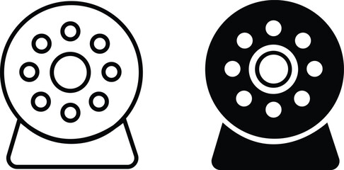 CCTV security camera icons set video surveillance monitoring, defocused home security camera, wall mounted for outdoor area safety and observation flat and line vector collection isolated transparent