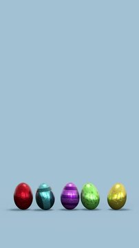 oeufs de P&acirc;ques anim&eacute;s sur un fond bleu clair uni - rendu 3D