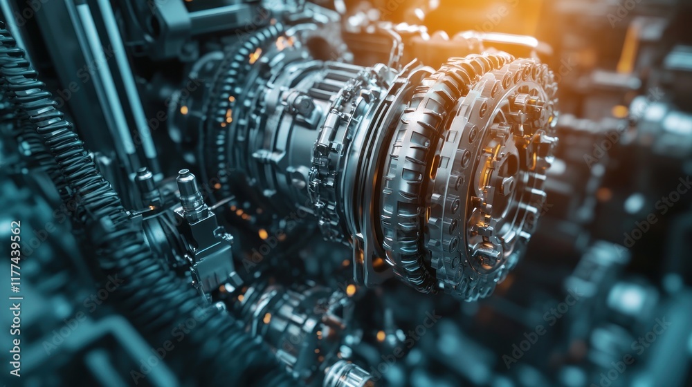 Fototapete close-up of intricate mechanical components showcasing advanced engineering design.