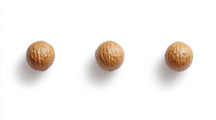 Three Whole Nutmegs on White Background