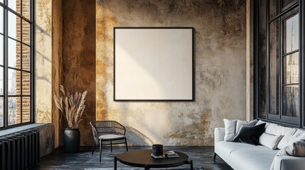 Modern Loft Apartment Interior with Blank Canvas Mockup