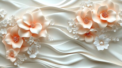 Elegant Peach and White Flowers on a Wavy Background