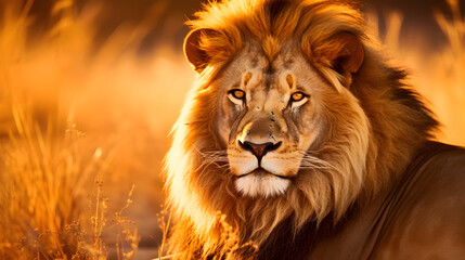 Fototapeta premium Marvelous Lion Basking in Morning Light - An Exquisite Display of Wildlife Photography in HD