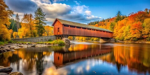 Fototapeta premium Historic Cousineau Covered Bridge, Gracefield, Quebec, Canada - 1930s Architecture