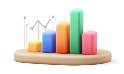 Colorful 3D bar chart graph on platform.