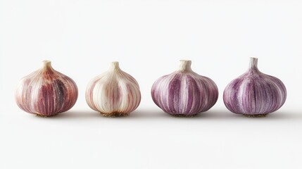 Obraz premium Four Heads of Purple Garlic on White Background