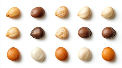 Variety of Apricot Kernels, Nuts, Seeds, Isolated on White Background