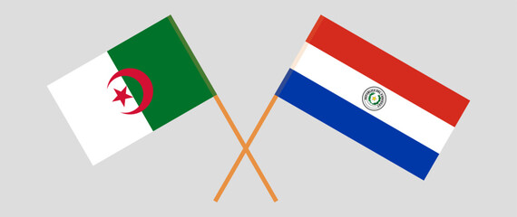 Crossed flags of Algeria and Republic of Paraguay. Official colors. Correct proportion. Vector illustration