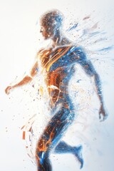 Fototapeta premium Abstract Digital Human Running, Energy Flow, Kinetic Art, Motion Blur, Digital Painting, Futuristic Athlete, Human Anatomy, Networked Body