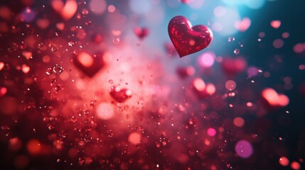 Abstract Red Hearts and Sparkles Background