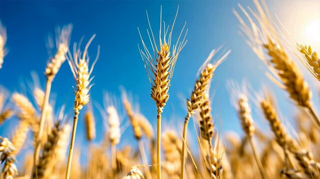 Golden Wheat Field Under Sunny Sky Bountiful Harvest Showcasing Natures Growth in Rural Agriculture