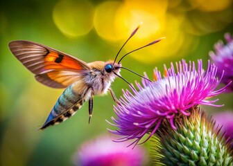 Hummingbird Moth on Purple Thistle - Miniature Tilt-Shift Photography