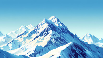 Fototapeta premium Mountain range mountain range with snowy peaks, clear sky, wideangle shot. Foothill. Illustration