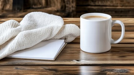 A productive work-from-home scene with a notebook, and a coffee mug on a clean desk, symbolizing remote work efficiency