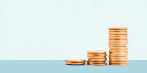 Stack of gold coins on a blue background