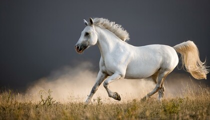 Picture presenting the galloping white horse. Generated image